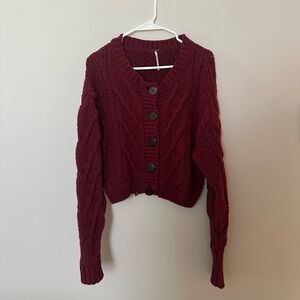 Free People Burgundy Cable Knit Cardigan